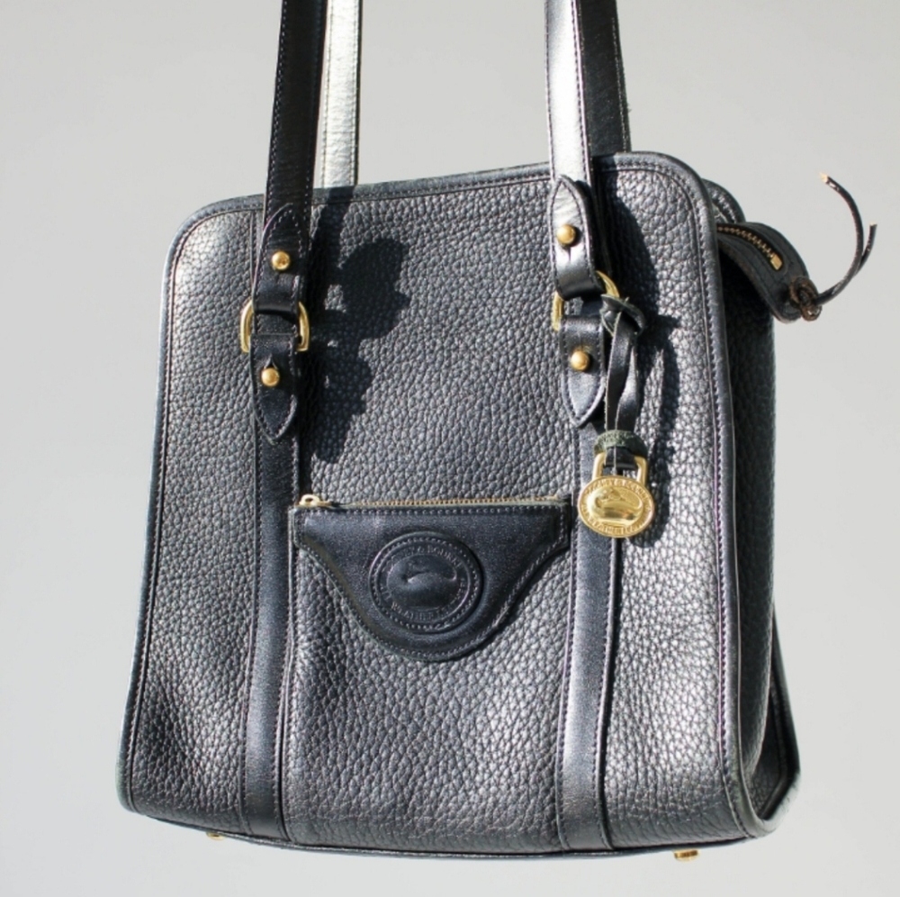 Vintage 80s Dooney & Bourke Black Pebbled Leather Shoulder Bag